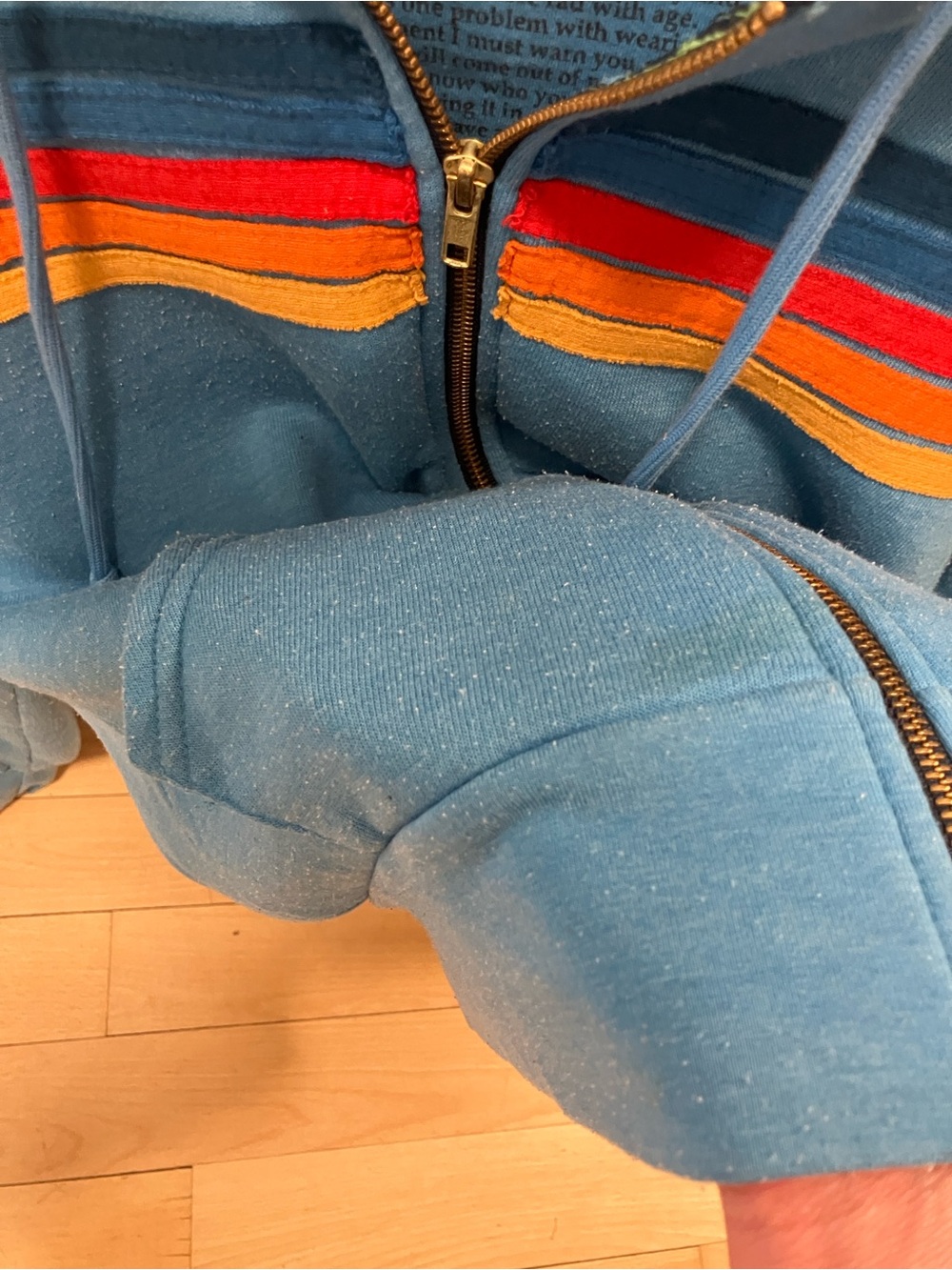 Aviator Nation Light Blue Zip Hoodie with Retro Sunset Stripes, Women’s Small - Picture 4 of 6